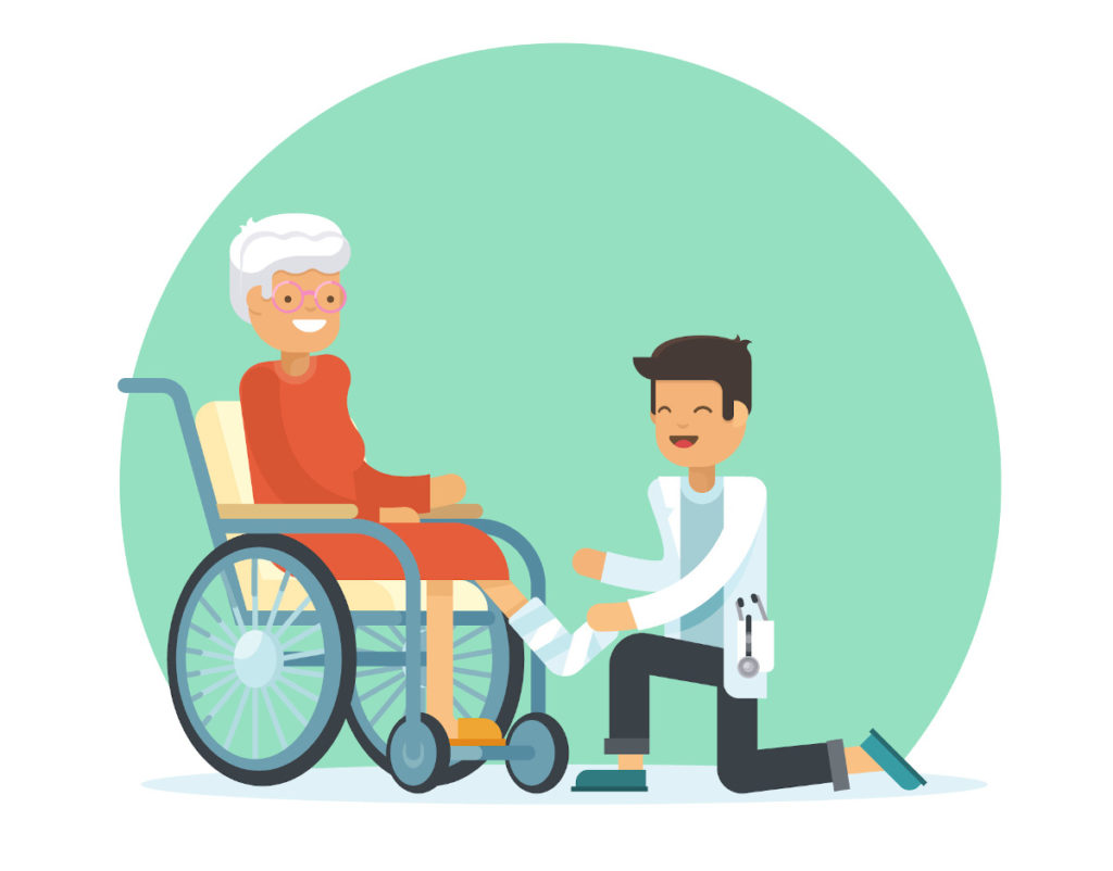 Infirmier devant une personne âgée en fauteuil roulant - Designed by Freepik